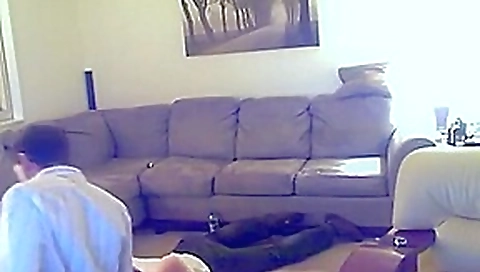 Threesome sex in living room