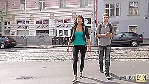 HUNT4K. Poor dude watches sexy girlfriend cheating on him for cash